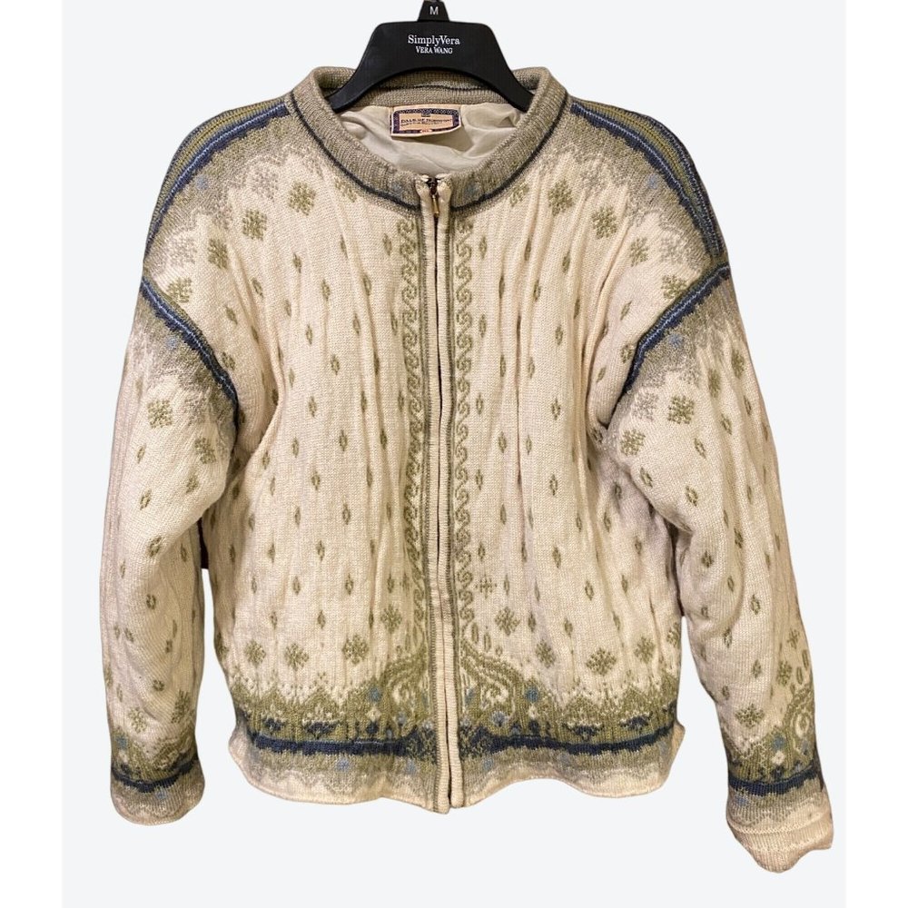 Dale of Norway Women's Small Full Zip Geometric Lined Wool Sweater Cream Green